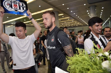 Besiktas’s Alexander Milosevic arrives at Guangzhou International Airport