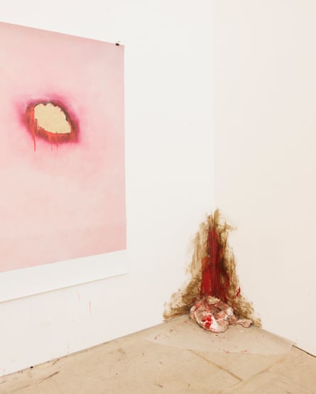 An oil and gold leaf work on canvas and an iteration of Dirty Corner in Kapoor’s studio