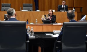 Labor senator Nita Green asks a question of News Corp executives Campbell Reid and Michael Miller at the Senate inquiry into media diversity in Australia on Friday, 19 February 2021.