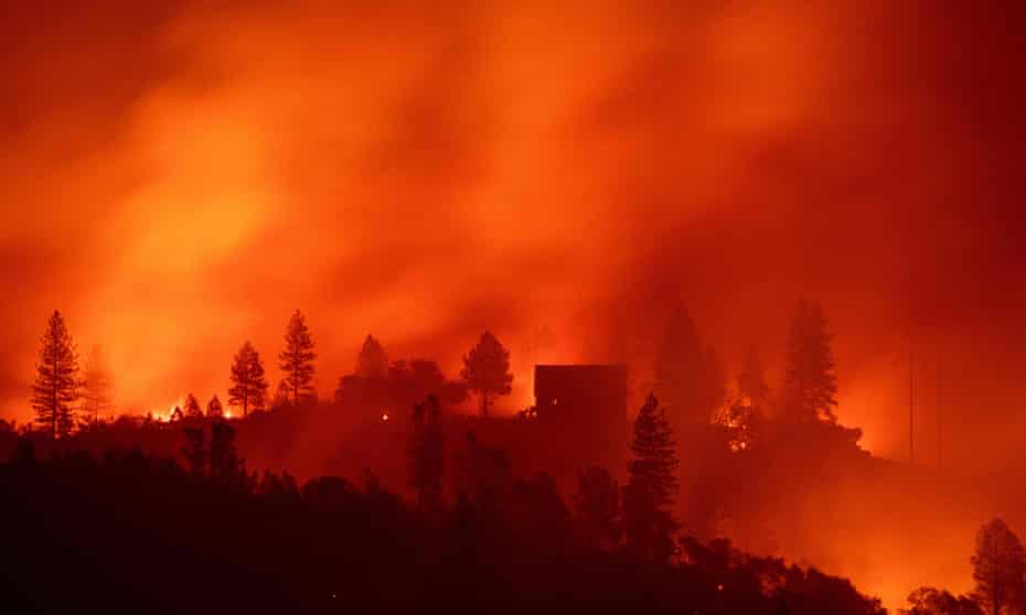 Flames from the Camp fire burn near Big Bend, California.