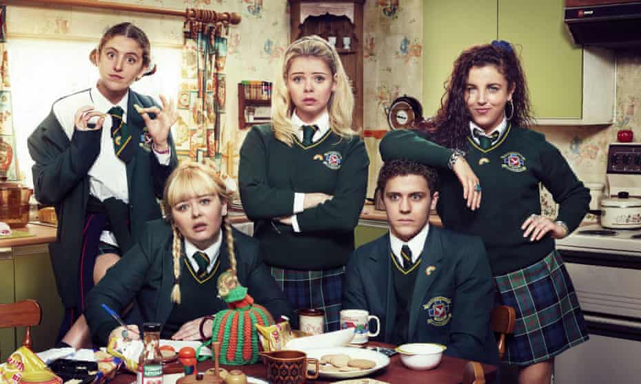 Louisa Harland, Nicola Coughlan, Saoirse-Monica Jackson, Dylan Llewellyn, Jamie-Lee O'Donnell in Derry Girls