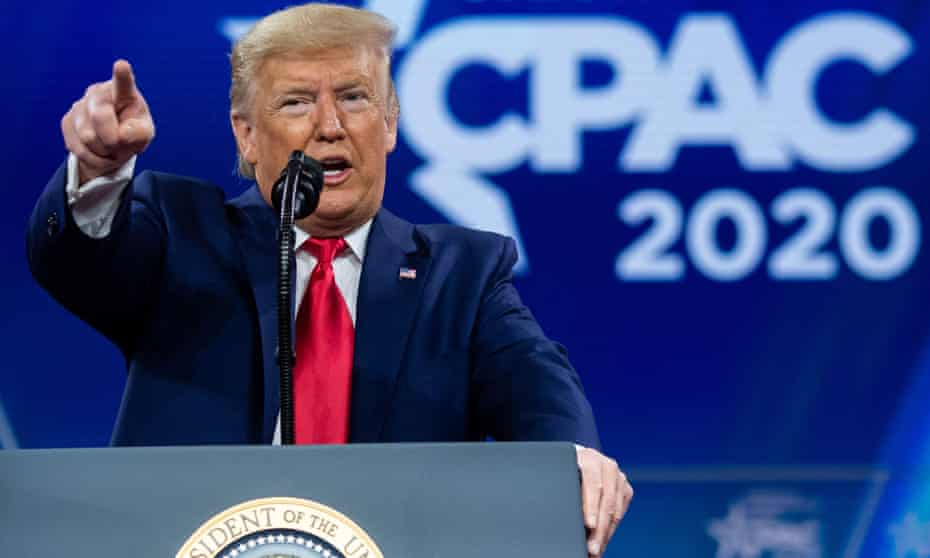 Donald Trump speaks at the 2020 Conservative Political Action Conference (CPAC) at National Harbor, Maryland.