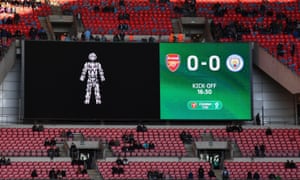 The Prostate Cancer UK logo on a screen at Wembley Stadium, February 2018