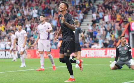 Daniel Jebbison celebrates after scoring against Girona in Bournemouth’s last warm-up match