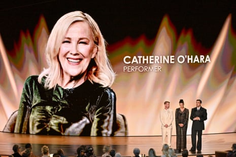 Macaulay Culkin, Annie Murphy and Dan Levy during a tribute to Catherine O’Hara