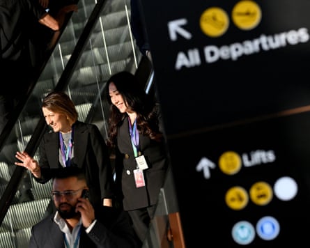 People travel through the international departures area of the newly opened Western Sydney international airport in Sydney.