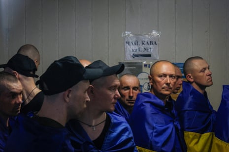 Ukrainian military personnel released from Russian captivity during the third phase of the ‘1,000-for-1,000 prisoner exchange’ pictured in a hospital in the Chernihiv region of Ukraine.