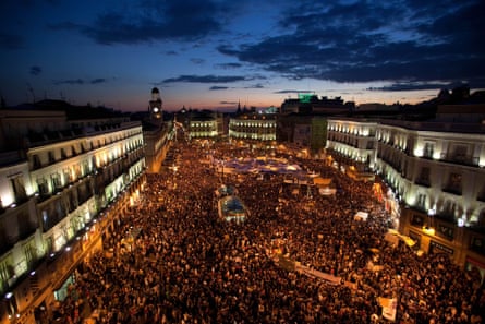 An anti-government protest in the Puerta del Sol, Madrid, in 2011.