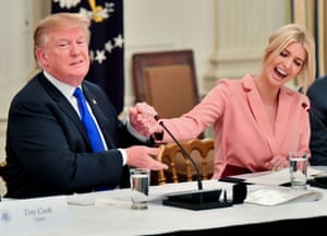 Washington DC, USPresident Donald Trump holds his daughter Ivanka’s hand as he thanks her during an American Workforce Policy Advisory Board Meeting at the White House.