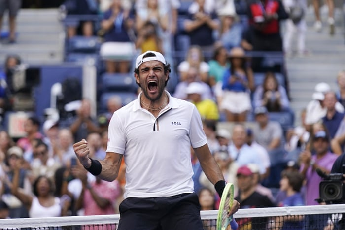 Matteo Berrettini celebrates his victory over Andy Murray.