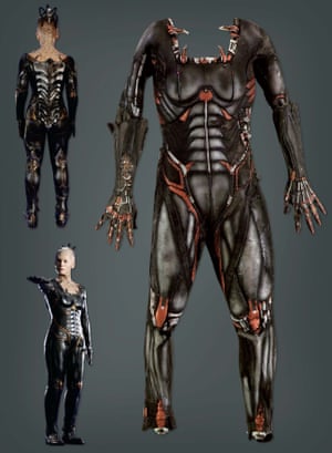 Views of the Borg Queen costume first seen in Star Trek: First Contact in 1996. The Queen was played by Alice Krige and the body suit was made from latex and painted as metallic cyborg hardware with Borg gloves, designed by Deborah Everton