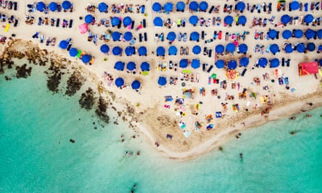 An aerial view over Nissi Beach in Cyprus.