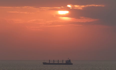 The Liberia-flagged bulk carrier Eneida leaves the sea port of Chornomorsk, amid Russia’s attack on Ukraine, near Odesa, Ukraine October 1, 2023.