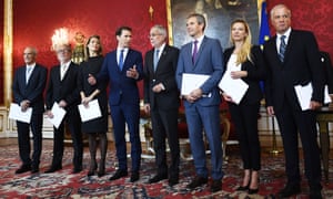 President Alexander Van der Bellen (centre R), chancellor Sebastian Kurz (centre L) and Austria’s new interim ministers on Wednesday. 4500.jpg?width=300&quality=85&auto=forma