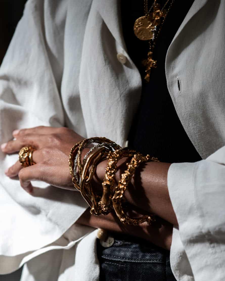 Detail of bracelets by Rosh Mahtani