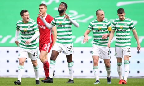 Odsonne Édouard celebrates after scoring Celtic’s first goal against Aberdeen