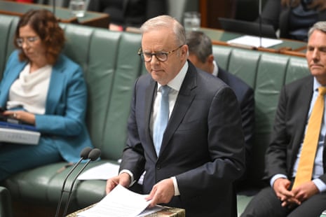Anthony Albanese responds during today’s question time.