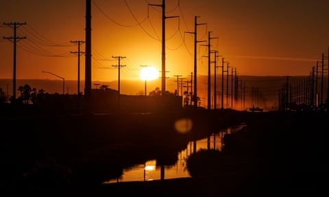 Sunset over California town