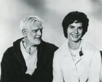 black and white photo of Boris Karloff and his daughter Sara sitting together