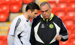 Frank Lampard with Avram Grant before the Champions League semi-final 1st leg at Anfield in April 2008
