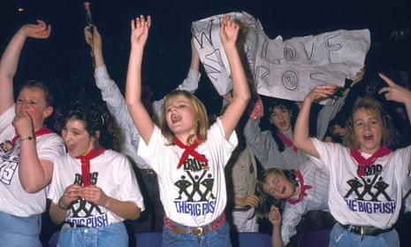 Bros fans at a concert in their favourite boy band’s T-shirts, 1988.