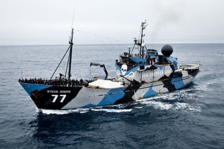 The ship, Steve Irwin.A still from the Sea Shepherd film Defend, Conserve, Protect.