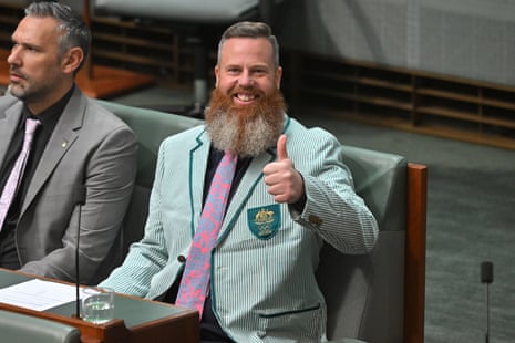 Labor MP Dan Repacholi wears his Olympic jacket in parliament