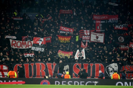 AC Milan ans congregate in the away section of White Hart Lane.