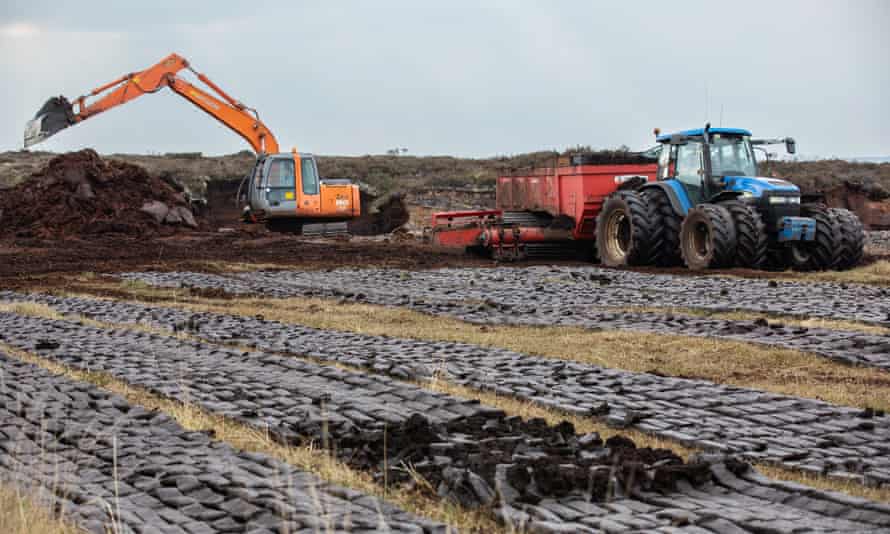 Commercial turf-cutting machinery at Dawson's Bog