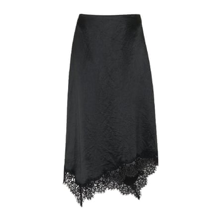 Whistles Black Lace Trim Midi Skirt