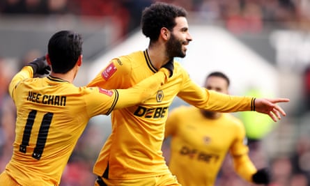 Rayan Aït-Nouri celebrates putting Wolves into an early lead against Bristol City