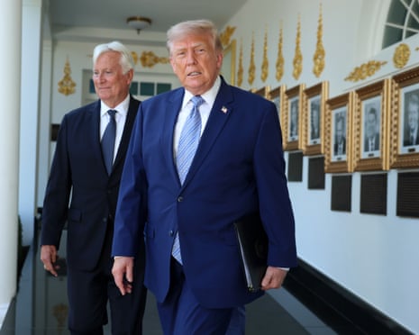 Donald Trump (right) and Los Angeles Dodgers owner and Mark Walter at an event at the White House yesterday