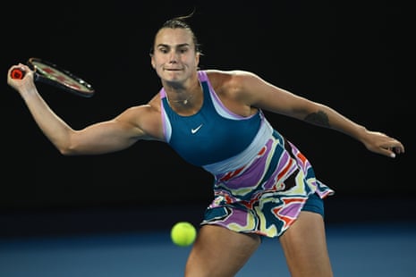 Aryna Sabalenka eyes a return during the women’s singles final against Elena Rybakina.