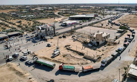 Queue of trucks at border crossing