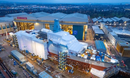 A warship under construction, seen from above