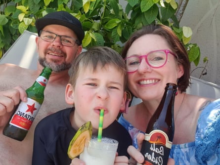 A family selfie in Bali: Jason Heywood, Roxi Heywood Hayes and their seven-year-old son.