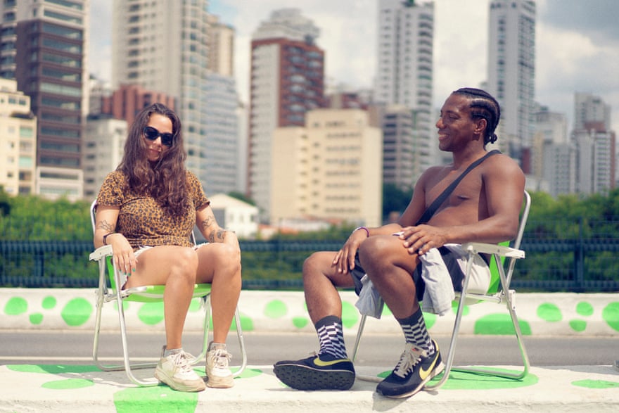 Cendira Carvalho and Hugo Azevedo pose for a Portrait at the Minhocão viaduct in São Paulo