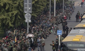 Hundreds of protesters outside the Chinese defence ministry in Beijing