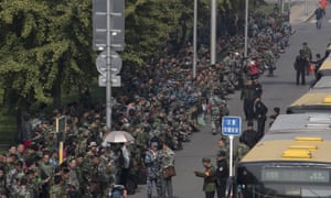 Hundreds of protesters outside the Chinese defence ministry in Beijing