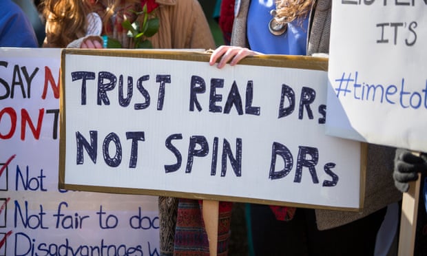 'By confirming that Jeremy Hunt stays as health secretary, Theresa May has signalled that she endorses the imposition of the unfair, unsafe junior doctors contract, a seven-day unaffordable NHS and rock bottom NHS morale.' Photograph: Joel Ford/Barcroft Images