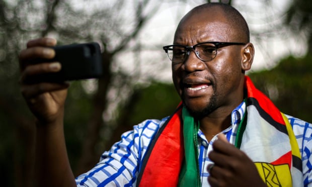 Zimbabwean cleric Evan Mawarire recording an instalment of his #ThisFlag video series.