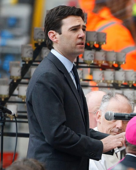 Andy Burnham, then minister for culture, media and sport, makes a speech at Anfield during the memorial service marking 2009’s 20th anniversary of the Hillsborough disaster