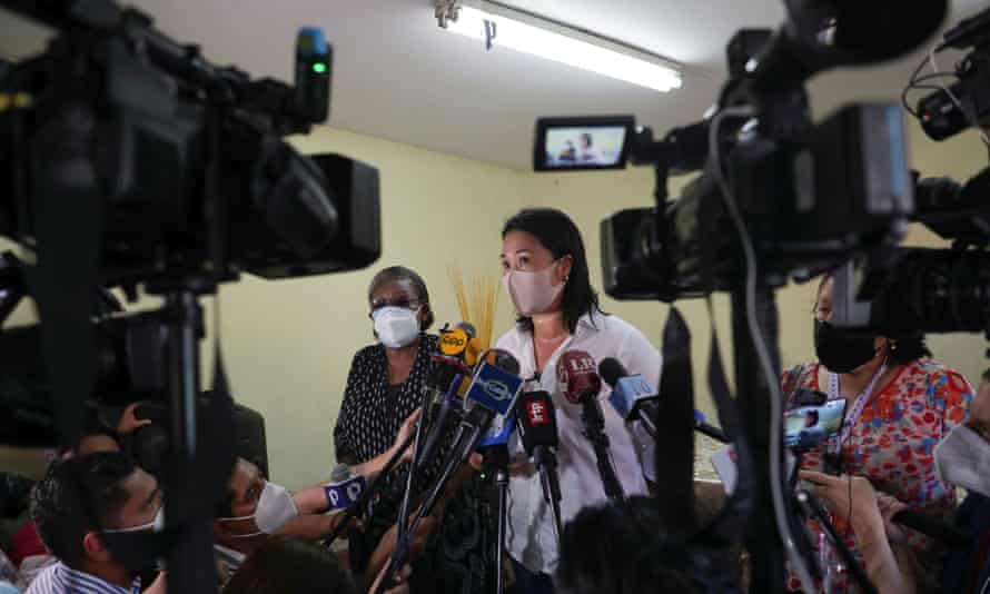 Peru’s presidential candidate Keiko Fujimori speaks at a meeting in Lima.