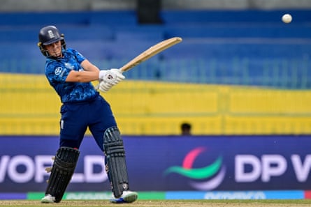 Alice Capsey plays a shot against Pakistan