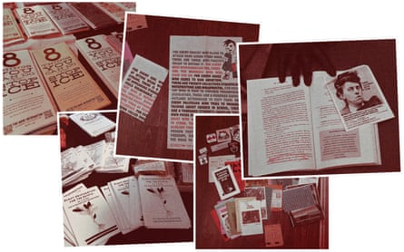 Composite of photo of zines entered as evidence for the Prairieland trial. Guardian Design