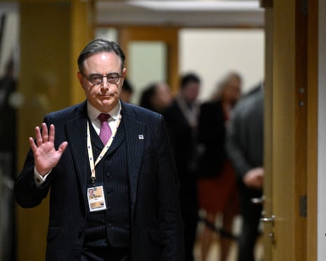 Belgium's prime minister Bart De Wever reacts as he arrives at a round table ahead of the European Council meeting in Brussels.