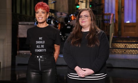 Host and musical guest Halsey with Aidy Bryant.