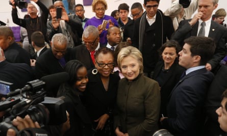 Hillary Clinton poses for a photograph at the House of Prayer Missionary Baptist Church.