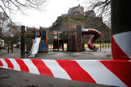 No play zone … a closed-off children’s park in Edinburgh last April.