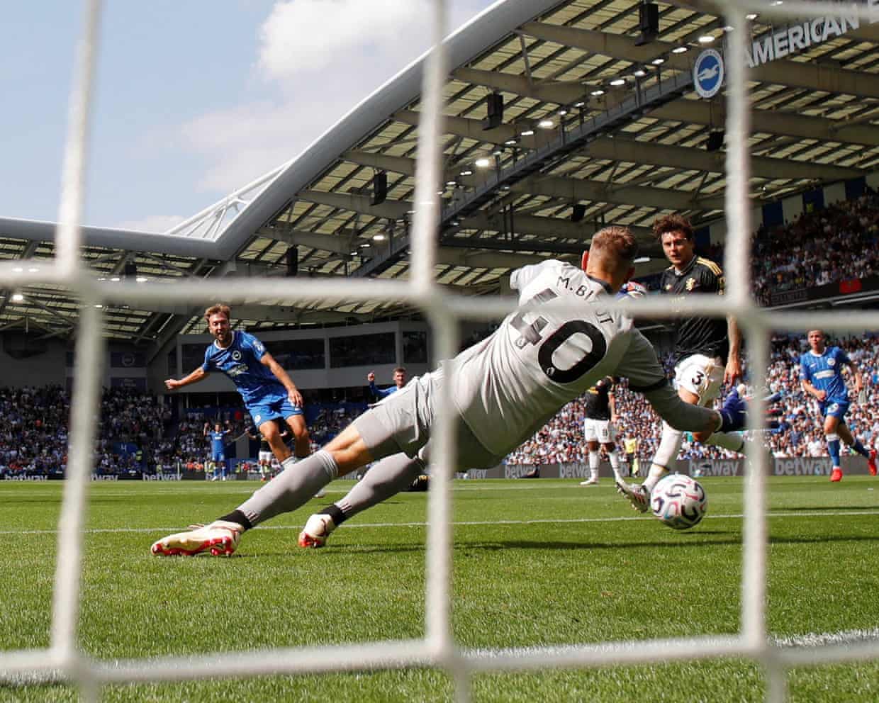 Jack Hinshelwood scores Brighton’s fourth goal in the first half against Aston Villa.